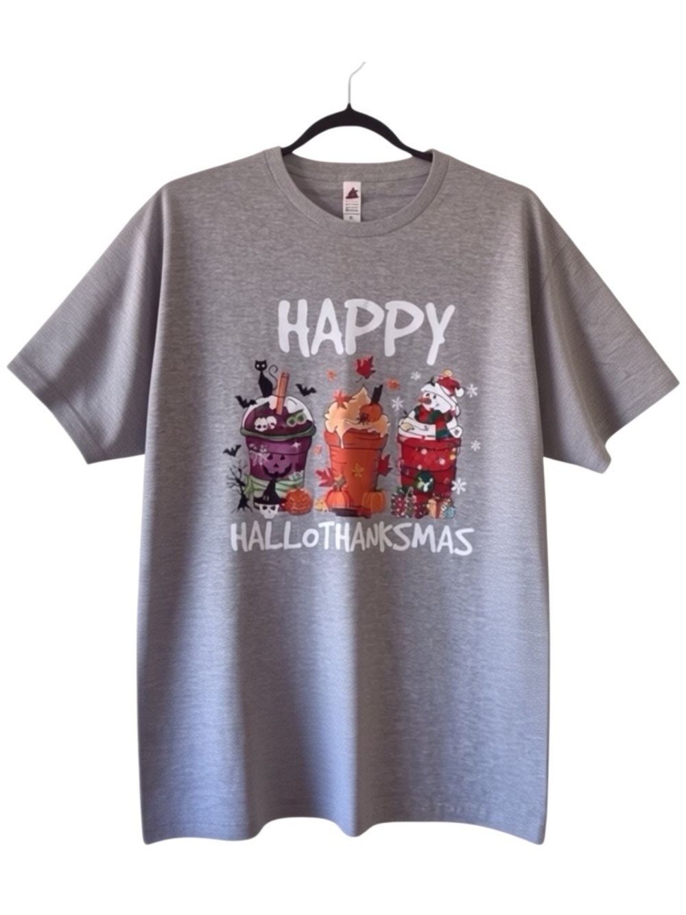 Happy Hallothanksmas Graphic Tee XL Halloween Thanksgiving Christmas brand new